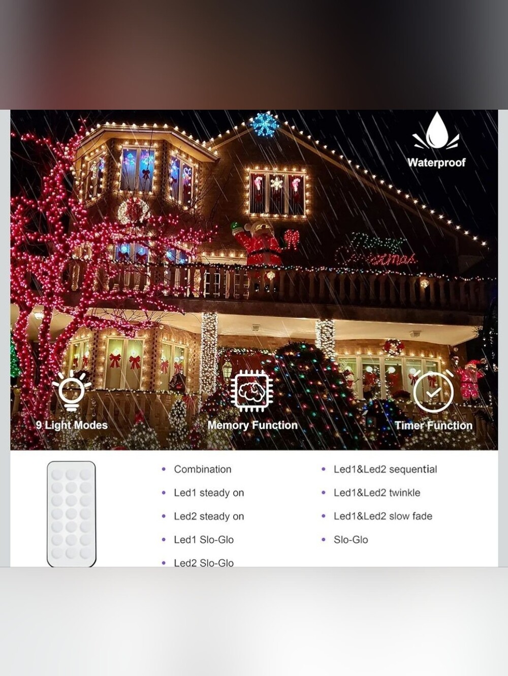 108FT 300 LED Multicolor String Lights with 9 Modes&Timer Remote - Picture 3 of 6